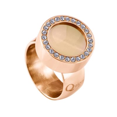 Quiges RVS Schroefsysteem Ring met Zirkonia Rosékleurig Glans 16mm met Verwisselbare Cat's Eye Perzikkleur 12mm Mini Munt