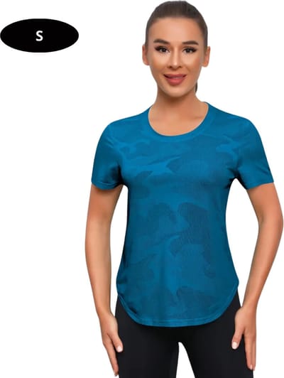 Livano Sportshirt Dames - Sport - Fitness - Compressie Shirt - Corrigerend Hemd - Sportkleding - Vrouwen - Pauw Blauw - S
