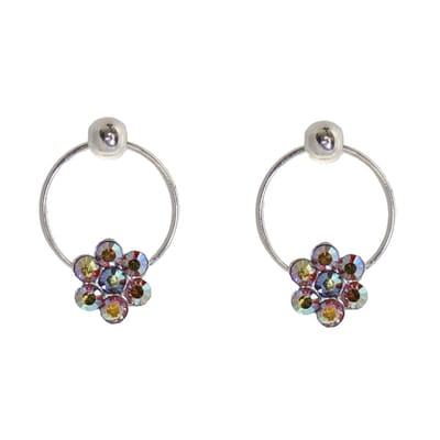 Behave - Oorbellen - Rondje met Bloem - 925 Sterling Zilver - Bruin
