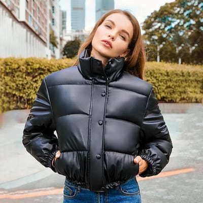 Wintermode Katoen Gewatteerde Dames Donsjack Warm Dik PU Leer Jassen Vrouwen Korte Parka's Elegant Rits Kleding S