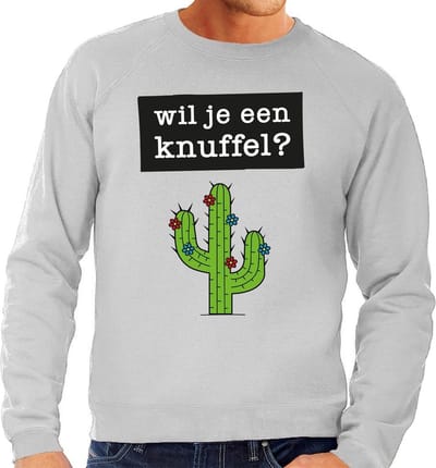 Wil je een Knuffel tekst sweater grijs heren - heren trui Wil je een Knuffel? S