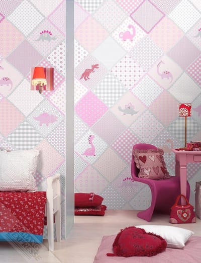 INGK Kinderbehang - Dino Love Roze
