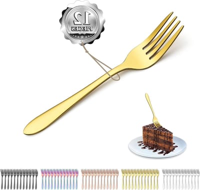 Set van 12 Gouden Dessertvorken van RVS - Ideaal voor Taart, Fruit en Desserts - 14 cm Lange Vorken