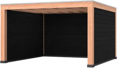 Douglas overkapping, 400 x 400, met zwarte achterwand en twee zijwanden, Westwood Modern Plus
