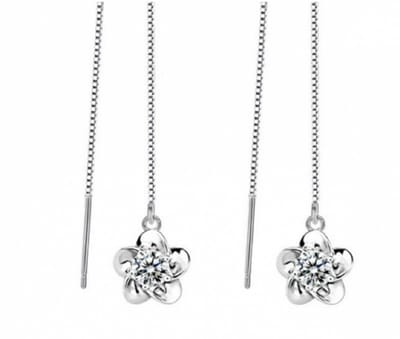Doorsteek oorbellen - zilver - Zirkonia - 10 cm - Charme Bijoux