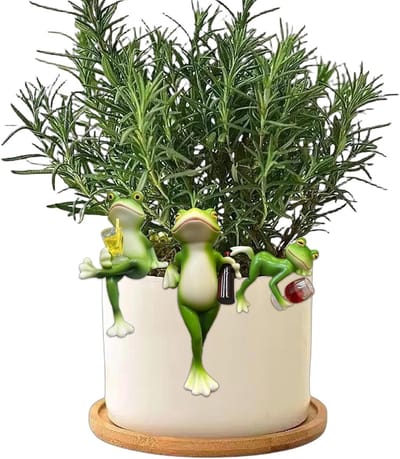 Decoratieve Kikkerfiguren voor de Tuin - Hangende Bloempot Hangers, Plantenbak Decoratie en Tuinaccessoires met Wijnglas