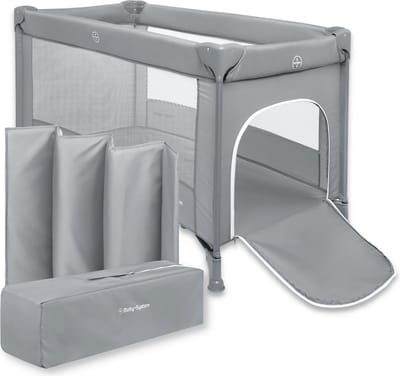 Moby-System Reisbedje Reiswieg / Box Happy Traveler - Grijs - campingbedje met matras campingbed baby bedje campingbedjes inklapbare 60x120 opvouwbare camping bed inclusief 60 x 120 voor kampeerbed reisbedjes kampeer kampeerbedje kinderbox