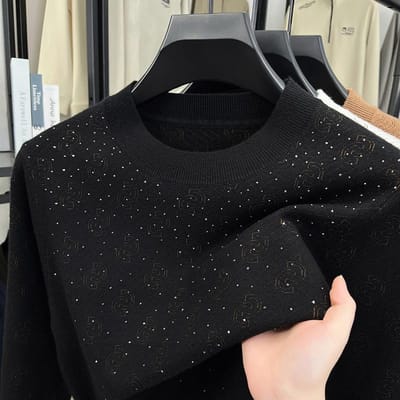 Heren O-hals Gebreide Trui Herfst Winter Diamant Ambachtelijk Print Lange Mouw Binnenkleding Herenkleding Top L