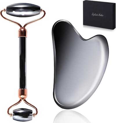 Gua Sha Gezichtsmassage Set - Gezichtsroller Massager - Huidverzorging Ontspanning - Natuurlijke Terahertz Steen - 21 x 17 cm