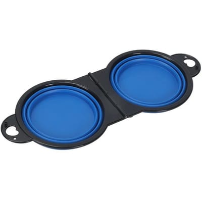 Bol d'alimentation double pliable 2 en 1, 1 pièce, bol à boire Portable pour chien et chat de voyage en plein air bleu