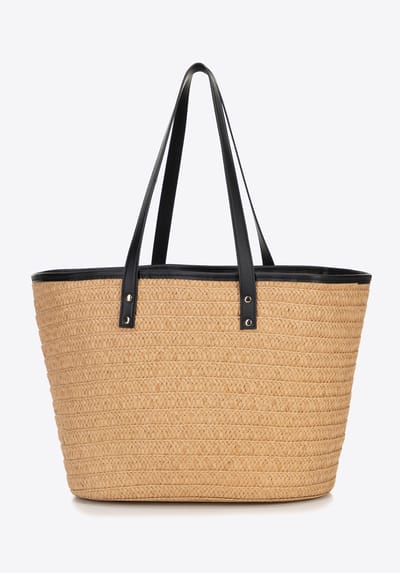 Wittchen Woman Damesmand van riet en eco-leer, beige en zwart, papierstro