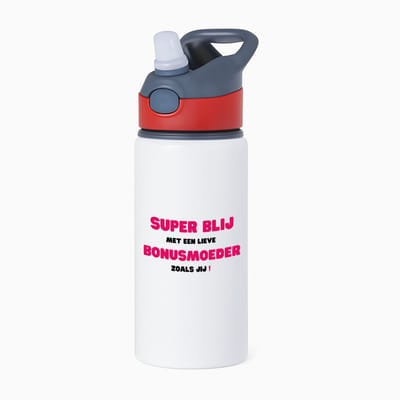 Hacebo® - super blij met een lieve bonusmoeder zoals jij waterfles met rietje rood - Mama - de liefste bonusmoeder - Moeder cadeautjes - moederdag - verjaardag - geschenk - kado - water fles - 650ML