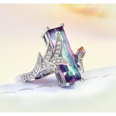 Bague de luxe Huitan pour femme Zircone cubique rectangulaire multicolore Alliance chic de mariage et d'engagement Bijoux tendance Couleurs vertes 10