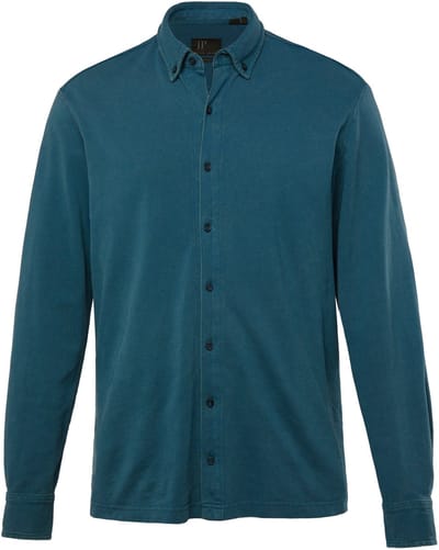 JP 1880 - Heren - Overhemd piqué lange mouwen buttondown-kraag vintage look - Inktblauw - Maat 3XL