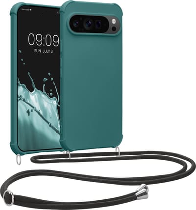 kwmobile telefoonhoesjegeschikt voor Google Pixel 9 / Pixel 9 Pro - Hoesje van siliconen met telefoonkoord - In petrol