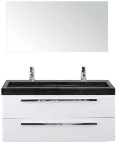 Seville Badmeubelset 120 cm - 2 Laden Wit Hoogglans - Wastafel Lucca Enkel met Spiegel
