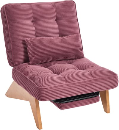 Fauteuil met voetenbank - Loungestoel - Relaxzetel - 127x73x90cm - Verstelbare rugleuning - Woonkamer - Bordeauxrood corduroy