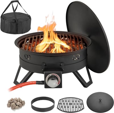Terraskachel - Buitenhaard - Gezellige avonden - 2-in-1 grillfunctie - 44 cm - Zwart