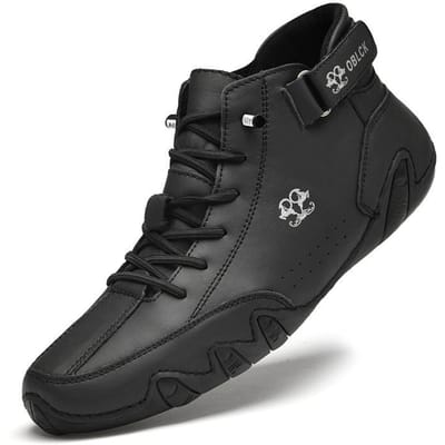 Heren Schoenen Nieuw Lente en Zomer Ademend Leer Zachte Zool Casual Britse Stijl Mid-Top 48 black