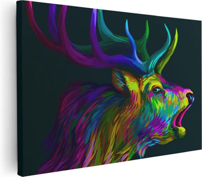 Artaza Canvas Schilderij Hertenkop - 30x20 cm - Klein - Muurdecoratie Gewei - Wanddecoratie Dieren - Kamer Accessoires Abstract
