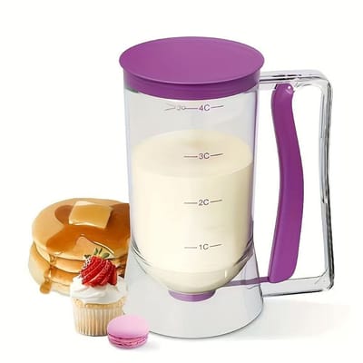 Pannenkoekenbeslagdispenser - keukenhulpmiddel met knijphendel en maatstreepjes voor pannenkoeken, muffins, wafels en crêpes