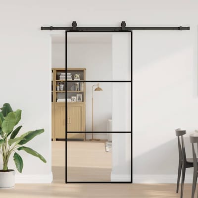 vidaXL - Schuifdeur - met - beslagset - 90x205 - cm - ESG - glas - zwart