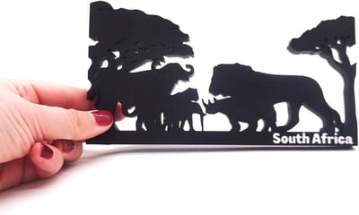 Skyline van de Big Five Safari in Zuid-Afrika - Afrikaanse kunstdecoratie met olifanten, neushoorns, leeuwen en acaciabomen