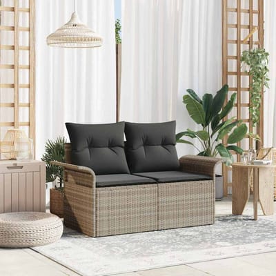 vidaXL - Tuin - Sofa - met - kussen - Lichtgrijs - 141 - x - 62 - x - 69cm - poly - rattan