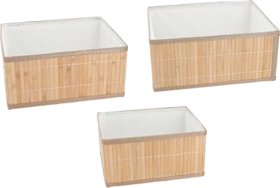 Cepewa Kast/badkamer opbergmandjes - set 3x stuks - bamboe hout met hoes - in 3 formaten - organiser manden