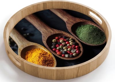 Dienblad rond 40x40 cm - Schootdienblad hout - Houten - Lepels - Specerijen - Kruiden - Borrelplank rechthoek - Plateau houten dienbladen