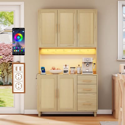 Buffetkast - 183 cm - Modern met App-LED - USB en Stopcontacten - Hout en Metaal - Naturel
