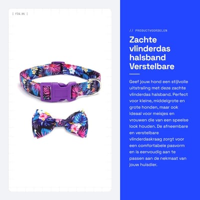Dailygoods- Vlinderdas - Verstelbare Kraag - Afneembare Halsband - Geschikt voor Honden - Maat S (22-38 cm) - Breedte 1,5 cm