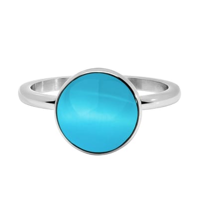 Quiges Stapelring Dames - Vulring - RVS Zilverkleurig met Lichtblauwe Cateye - Maat 20 - Hoogte 2mm