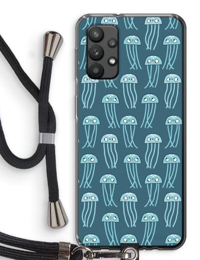 Case Company® - Hoesje met koord geschikt voor Samsung Galaxy A32 4G hoesje met Koord - Kwallie - Telefoonhoesje met Zwart Koord - Bescherming aan alle Kanten en Over de Schermrand
