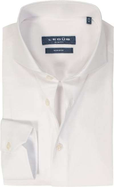 Ledub slim fit overhemd - mouwlengte 72 cm - wit - Strijkvrij - Boordmaat: 43