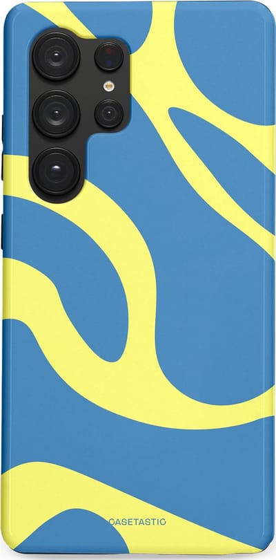 Casetastic hoesje geschikt voor Samsung Galaxy S25 Ultra - Dubbellaagse bescherming - Blauwe Gele Zee Stranden - Fashion Case - Lavendel Goud Lichtblauw