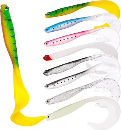 Thijox - 9 Stuks Zacht Kunstaas Snoek en Vlees Visaas voor Forel, Snoek, Snoekbaars - Realistisch PVC Kunststof, 9 Kleuren, Bionisch, Perfect voor Hen