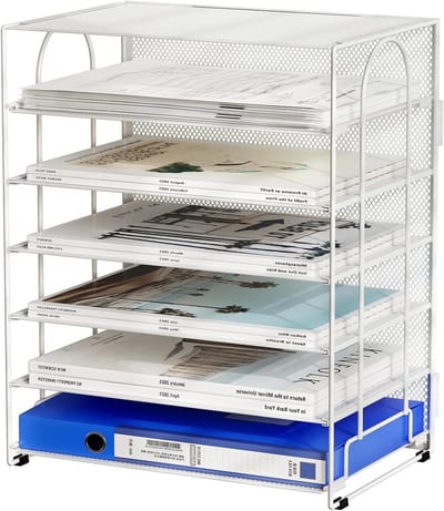 6-Tier Desktop A4 Mesh Tray - Bureau Bestandenhouder, Papieren Organizer en Tijdschriftenrek in Wit voor Efficiënte Opslag