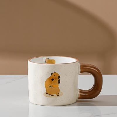 Schattige Dieren Mok Capibara Keramische Kop Thuis Kantoor Drinkbeker Waterbeker met Deksel Lepel 301-400ml