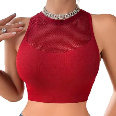 Transparante top - Tank top - Sport - Rood - Visnet