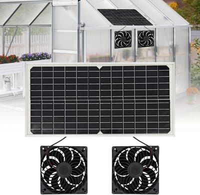 Zonnepaneel Ventilator - Draagbaar Ventilatiesysteem - Buitenkoeling - Dubbele Ventilator - 40.5 x 20.1 cm - Zwart