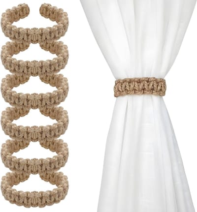 Bohemian stijl gevlochten gordijnhaken, 6-delige set van elegante en compacte accessoires voor een natuurlijke uitstraling in huis