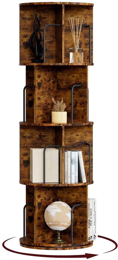 CORE Draaibare boekenkast - 4-niveaus boekenkast - Boekenplank - Boekenrek - Rustiek gekleurd hout - 40x40x128cm - Rustiek bruin