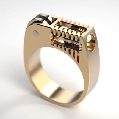 Geometrische Machinerie Tweekleurige Universele Ring voor Mannen en Vrouwen Duits Draaibankvakmanschap 12 beige