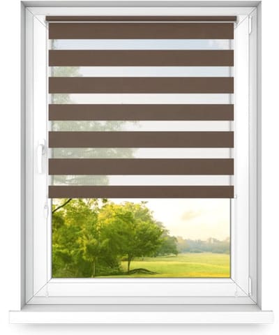 time4blinds dag en nacht dubbel rolgordijn mini - raamrolgordijn dag en nacht - rolgordijn zonder boren - zonwering - rolgordijnen voor slaapkamers - 400x1000mm – Walnoot – Linkszijdig