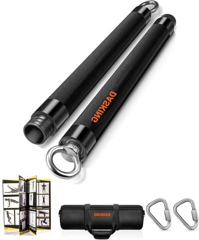 Fitness banden en verwijderbare oefenstang met maximale belasting van 227 kg, inclusief carabiners en sporttas, ideaal voor krachttraining en thuisworkouts.