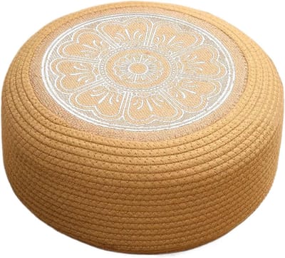 Outdoor poef - Zitkussen tuin - Ontspannen buiten - Handgemaakt rotan - 40 cm diameter - Wit