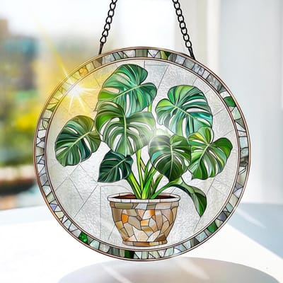Kleurige Glazen Hangdecoratie voor Planten - Pothos Raamdecoratie voor Tuin en Kerst, Handgemaakte Suncatcher 20x20cm