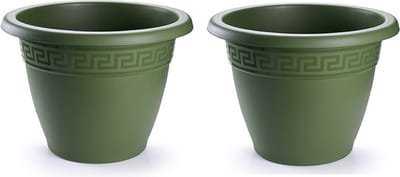 Plasticforte Plantenpot - 3x stuks - donkergroen - 25x19 cm - bloempot - kunststof - rond