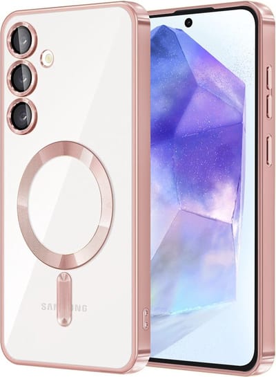 Hoesje geschikt voor Samsung Galaxy A55 - Techsuit Luxury Crystal Back Cover - Geschikt voor MagSafe - Transparant/Roze